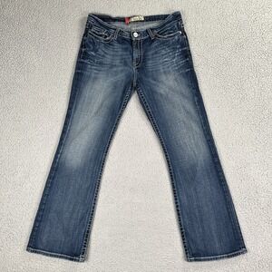 BKE Buckle Drew Low Rise Bootcut Jeans Women 30x31.5 Blue Whiskered Stretch